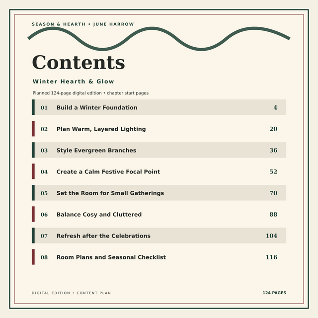 Contents preview of Winter Hearth & Glow, a SEASON & HEARTH digital guide.